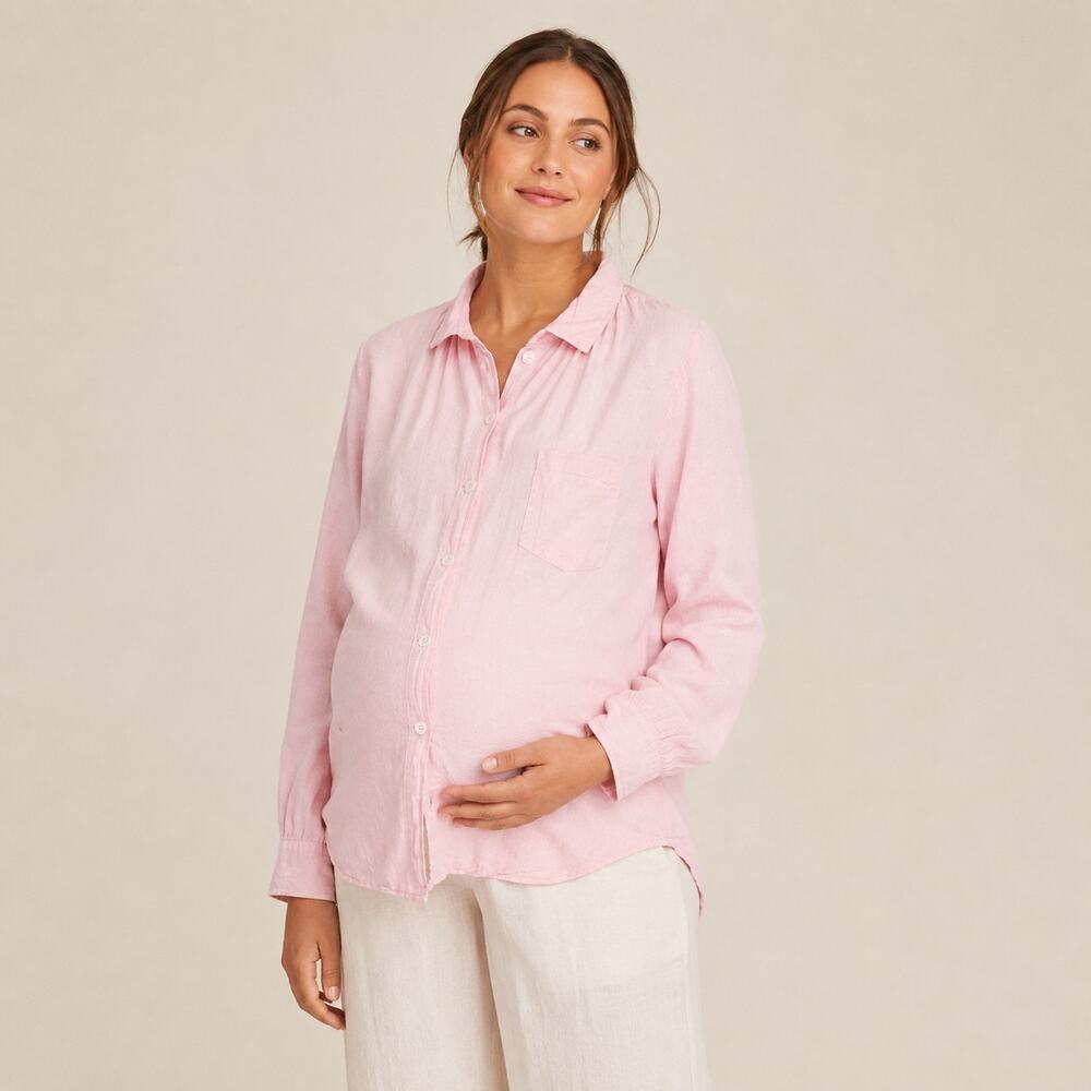 HATCH Maternity Long Sleeve Button up shirt Pink cotton size 1